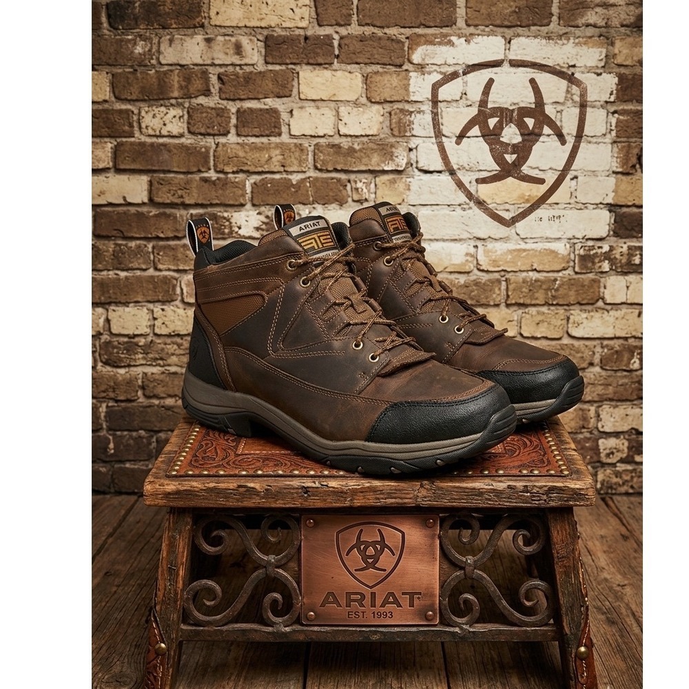 Ariat ATS Technology  Brown Leather‎ Work Boots Mid Top Lace Up Hiking Shoes 13D